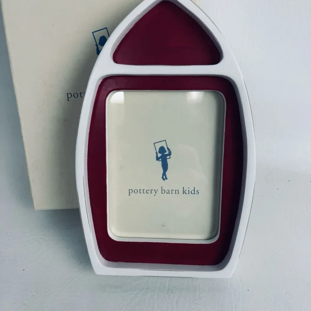 Pottery Barn Regatta Wooden Boat‎ Picture Photo Frame White Red Bedroom Nautical